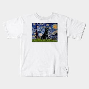 Black Labrador Retriever in Adaptation of Starry NIght by Van Gogh Kids T-Shirt